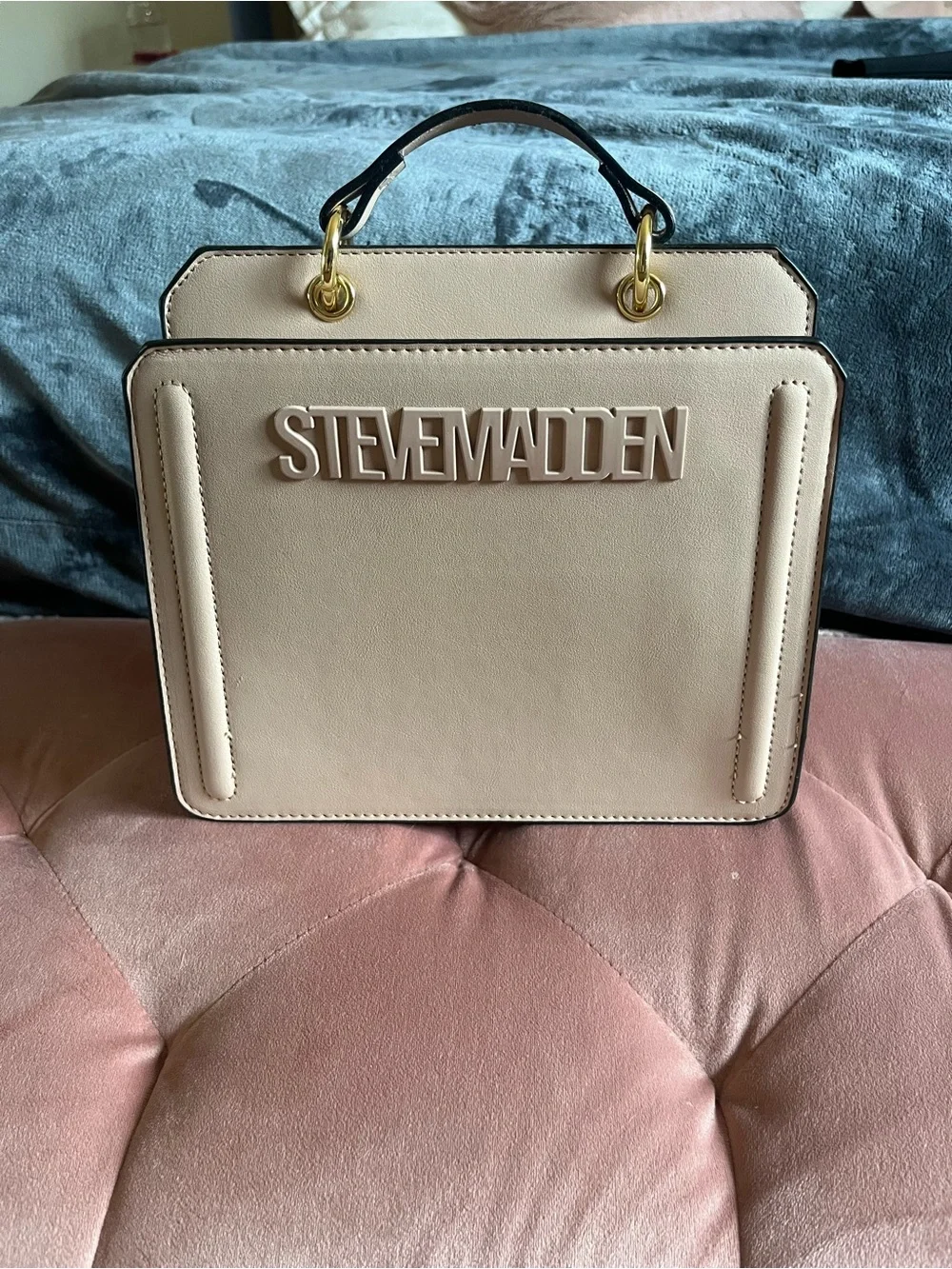 Steve Madden Nude Beige Structured Top-Handle Satchel